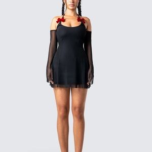 Finesse | Dresses | Nwot Finesse Black Ginny Mesh Mini Dress With Red Bows  M | Poshmark